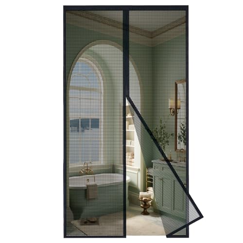 MAGICDOOR Magnet Fliegengitter Tür Glasfaser 150x210cm, Mittlere Öffnung Magnetvorhang Insektenschutz Feinmaschig Ohne Bohren Fliegenvorhang Terrassentür für Wohnzimmer Schlafzimmer Balkon-Schwarz