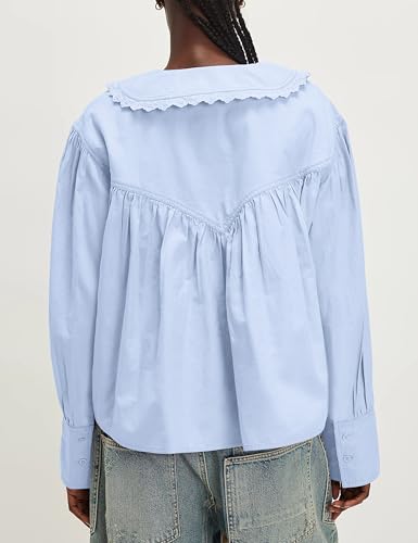 Womens Peter Pan Collar Button Down Blouses Shirts Loose Fit Casual Long Sleeve Summit Shirt2