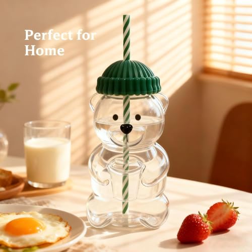 Image of HINMO Texello 2026 New Glass Bear Cup Bear Straw Cup, 20oz Cute Bears Glass Tumbler with Reusable Straw - Cute Animal Mug for Hot and Cold Drinks, Smoothies, Water, Juice, Travel & Gifts (multicolor)