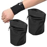 2 Pcs Wrist Wallets for Women Wristband with Zipper Key Card Storage Bags for Women Men Running Sports Jogging Hiking Basketball Tennis (Black)