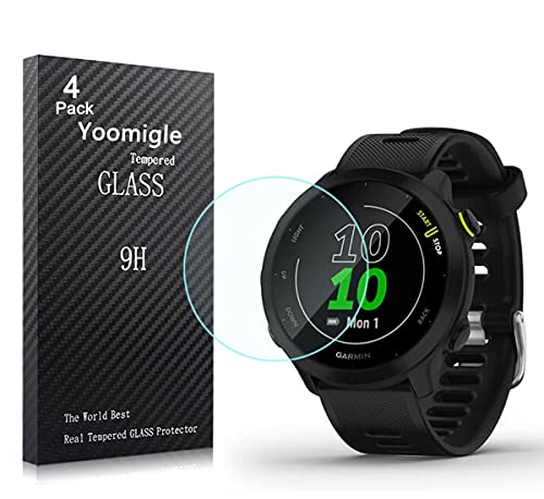 Yoomigle Lot de 4 films de protection d'écran en verre trempé pour montre connectée Garmin Forerunner 55, anti-rayures, anti-traces de doigts, sans bulles Cover