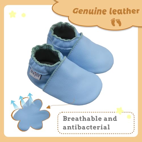 Mejale Baby Leather Shoes Infant Crawling Toddler Moccasins Soft Sole Slipper Boys Walking Girls Shoes (Light Blue,0-6 Months, S) - Thumbnail 2