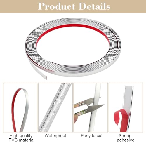 AOOSU Flexible Zierleisten Selbstklebend, 6M x 1CM PVC Wandleisten Silber Tapetenrand zum Abziehen und Aufkleben, Kantenschutz Leisten für Spiegelrahmen, Fenster, Wände, Böden und Fliesenrände