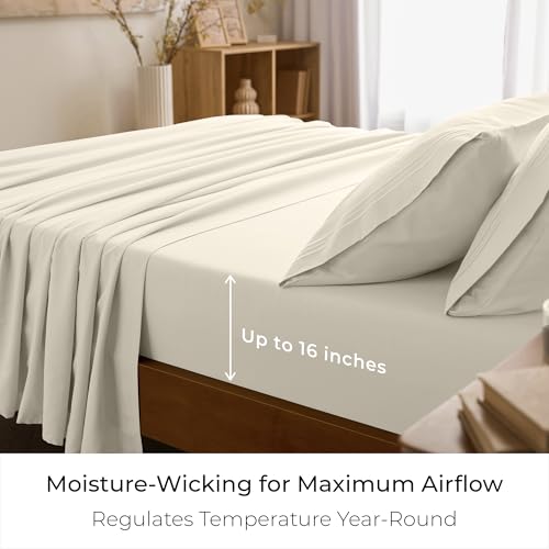 Image of Mellanni Twin Sheets Set - 3 PC Iconic Collection Bedding | Hotel Luxury, Extra Soft, Cooling Bed Sheets - Wrinkle, Fade, Stain Resistant (Twin, Golden Ivory)