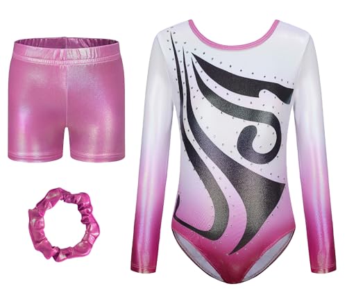 Girls Long Sleeve Leotards for Ballet Dance Gymnastic One Piece Tumbling Unitards Biketards Outfit for Kids