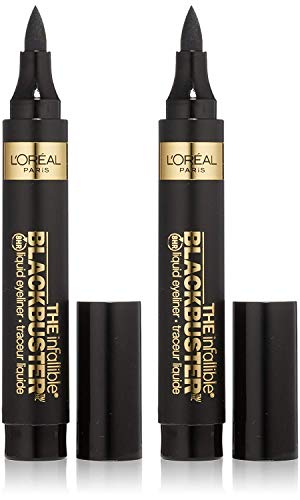 Super Slim Long-Lasting Liquid Eyeliner, Black Buster (Pack of 2), Ultra-Fine Felt Tip, Quick Drying Formula, Glides on Smoothly
