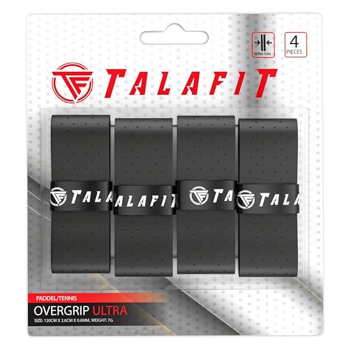 TALAFIT OverGrips Padel Ultra ADHERENTES - Grip Padel Modelo Pro - Empuñadura Pala Padel - Overgrip Pádel Perforados - - Grip Tenis - Accesorios Padel - Máximo Agarre… (Negro X4)