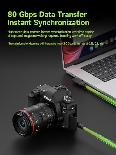 Image of Hagibis Camera Tethering Cable, 90 Degree Right Angle USB4 V2.0 USB-C Camera Connection Cable with 80Gbps 8K@60Hz 240W PD Fast Charging for Canon, Sony, Nikon, Fuji, MacBook, iPhone (4.8m)