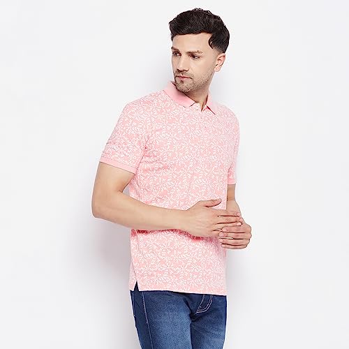 Image of WILD WEST Mens Plus Size Polo Neck Pink All Over Printed Half Sleeve Tshirt for Men (U)
