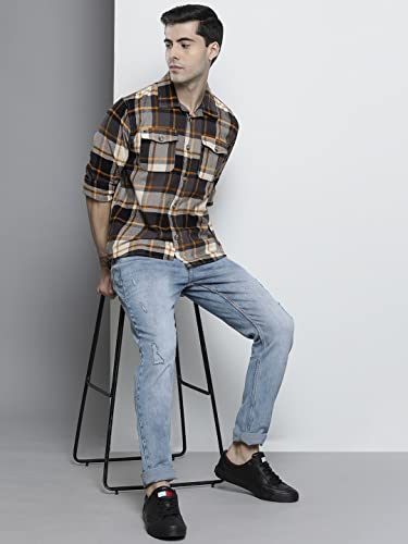 Image of The Indian Garage Co Men Regular Fit Checkered Full Sleeves Spread Collar Double Flap Pocket Casual Over Shirt