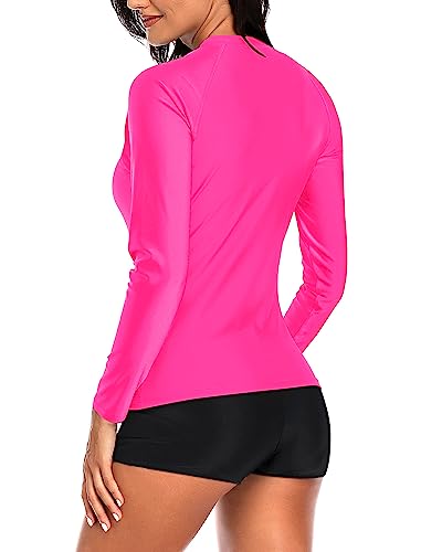 Image of Daci Women Two Piece Rash Guard Long Sleeve Swimsuits with Short UPF 50+ | UPF 50+,High Waisted Short,Long Sleeve,High Neck,Built-in Brief,Quick Dry