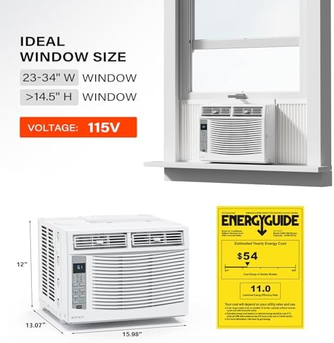 Diagram showing the air conditioner installed in a window with side panels extended.