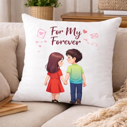Image of Premium Happy Birthday Couple Cushion 16x16 Inch with Filler | Romantic Gift for Wife, Husband, Girlfriend & Boyfriend | Cute Love Design Birthday Pillow for Anniversary & Special Occasions