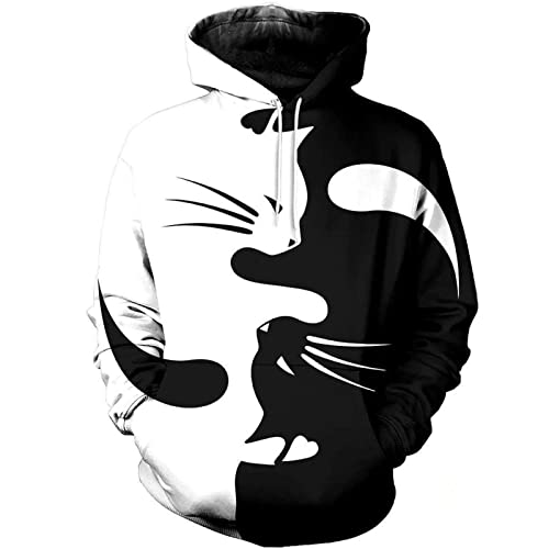 Hoodies,Men's 3D Anime Yin Yang Cat Hoodie Pullover Outdoor Long Sleeve Tops Coat Trend Fashion All-Match