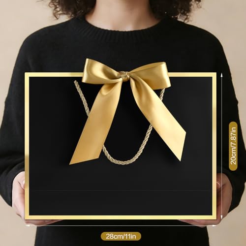 Image of JMANNI Gift Bags with Handles, 11 inch Small Gift Bags with Tissue Paper | 2 Pcs Black Bags, 4 Tissue Paper and 2 Cards, for Baby Shower, Wedding Bridal Shower, Birthday Party