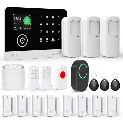 Sistema de Seguridad para el Hogar, Sistema de Alarma Inalámbrico 4G/WiFi SMS con Detector de Movimiento, Sirena de Alarma de 120dB, Mando a Distancia Inteligente, Compatible con Alexa(20 Piezas)