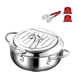 Frittiertopf, Minikorb und Deckel, Edelstahl, Temperaturregelung und Öltropfgestell for Küchenherd, abnehmbarer Induktionsherd, for Kochen in der Küche, Frittieröl, Hühnchen, Pommes Frites(9.3ich)