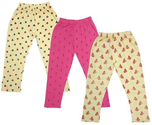 Image of IndiWeaves Girls Printed Cotton Capri Pants for Summer (Lemon,Magenta,Yellow) Pack of 3
