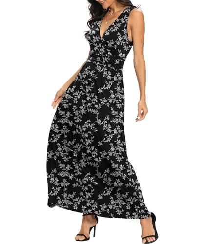 Image of LILBETTER Women Sleeveless Deep V Neck Loose Plain Long Maxi Casual Dress