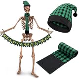 3 Pcs 12 ft Skeleton Christmas Accessories Outfit, Black and Green