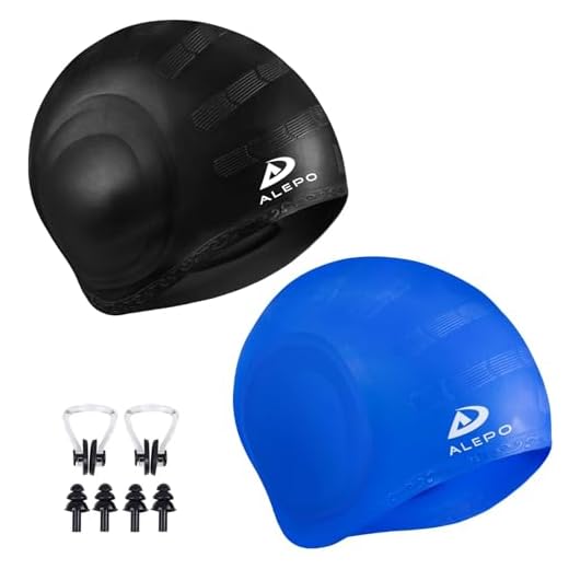 2 Pack Unisex Swim Caps with 3D Ear Protection, Durable Flexible Silicone Swimming Hats for Women Men Kids Adults, Bathing Swimming Caps for Short/Long Hair with Ear Plugs&Nose Clip