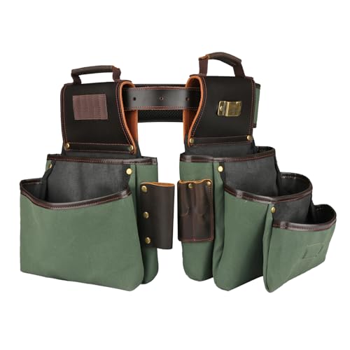 TOURBON Canvas and Leather Apron Tool Belt Pouch Heavy Duty Tool Storage Organizer Bag Multi Pockets for Electricians Carpenters