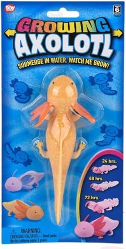 Growing Axolotl Water Toy Grows from 6 to 12 Inches - Individual Blister Card 4 Assorted Colors Bath Science Fun (Yellow)