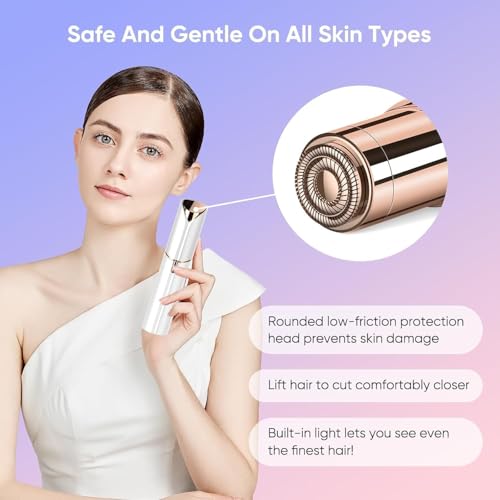 Image of EIRMON 2 in 1 Eyebrow and Body Hair Remover for Women, Lipstick Shape Mini Facial Hair Trimmer with LED Light, Washable and Removable Design, Rose Gold and White, USB Rechargeable (Conical)