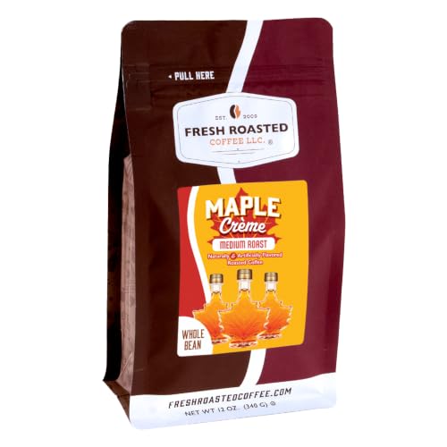 Fresh Roasted Coffee, Maple Crème Flavored Whole Bean Coffee, Medium Roast, Kosher, 12 oz