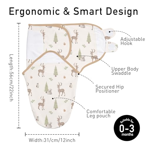 Image of GLLQUEN BABY Swaddles for Newborns 0-3 Months, Adjustable & Easy Fastener | 3-Pack, Organic Cotton Swaddle, Womb-Like Nursery Swaddling Blanket reduces startle reflex, soft and skin-friendly fabric