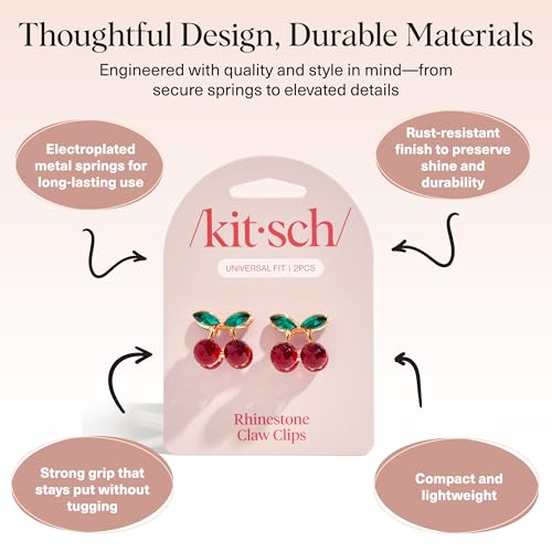 Kitsch Cherry Small Hair Clips for Women – Rhinestones Small Claw Clips | Electroplated Metal Springs and Anti-Rust Finish | Strong Hold for Updo and Cute Half Up Styles | Ideal Gifts for Women - 2pcs