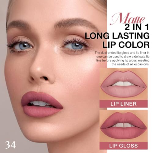 Image of evpct 1Pcs Mauve Pink Matte Lip Liner Stain Liquid Lipstick Makeup Set for Women, Lip Stick Liner Combo Long Lasting Waterproof Lipsticks labiales matte mate larga duracion Long Wear 24 hour Lipstick