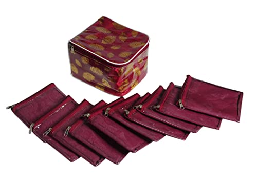 Image of Set of 10 Makeup Pouches Necklace Earrings Cosmetic Vanity Storage Box Jewellery Organizer Toiletry Organizer Pouch for Women Color - Red