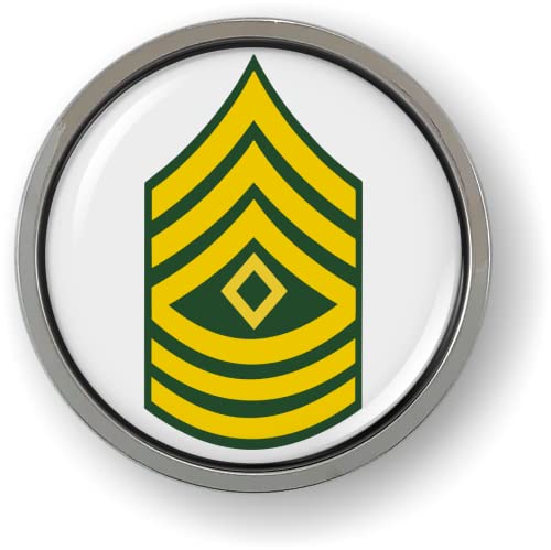 Image of US Army Rank Insignia CAR Emblem Metal Bezel - First Sergeant E-8 (1SG) | Official U.S. Army Licensed Product, 3D Domed, Enlisted Soldiers Chrome Badge, Sticker, made by BestLicensePlateFrames