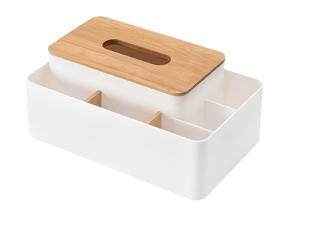 Modern Tissue Box Cover Rectangular Tissue Box, Dispenser Plastic And Bamboo Organizer For Living Room for Living Room or Office Décor(B)