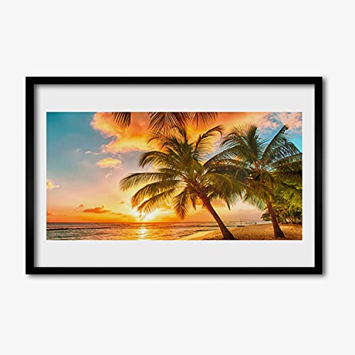 Photo murale salon paysage de mer de palmier Tulup et affiche encadrée 60x40 cm en bois MDF