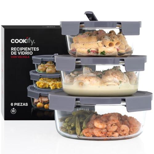 Recopilación de Refractarios de vidrio con tapa los más recomendados. 46 Cookify Recipientes de Vidrio con Tapa Hermética - Tupper Contenedor de Alimentos sin BPA (Set 6 pzas)