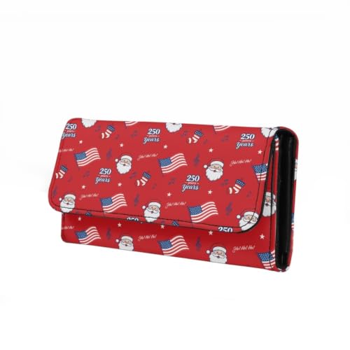 Image of AFPANQZ Womens Wallet Leather Trifold Ladies Purse long Clutch Credit Card | Santa Claus 250th Print RFID Blocking Large Capacity Shopping Outdoor Vintage Phone Holder Pockets