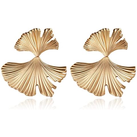 T-ztoss Bohemian Gold Elegant Flower Fashion Dangle Earring Cute Metal Flower Earrings Unique Chic 3D Large Flower Jewelry Gift for Women (ginkgo leaf) Cover
