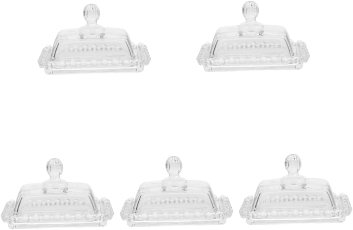 ABOOFAN 5pcs Glass Butter Dish with Lid Transparent Storage Plate for Butter and Cheese Kitchen Decor for Countertop Use