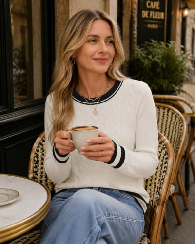 Image of Rapbin Women's Contrast Trim Knit Sweater Long Sleeve Crew Neck Pullover | Color Block Soft Lightweight Regual fit,Business Casual Work,Fashion Versatile Fall Spring Outfits,Winter Layer Clothing