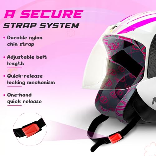 Image of RydrKids URA Star Nova Pink Kids Riding Helmet with Visor Shield & Carry Bag | Size S for Girls Up to 13 Years | Lightweight Adjustable ISI Certified Protective Gear