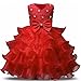 NNJXD Girl Dress Kids Ruffles Lace Party Wedding Dresses Size 5-6 Years Red(130)