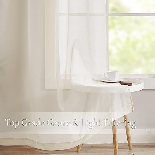 Maswond Extra Long Faux Linen Sheer Curtain, High Ceilings, Rod Pocket Translucent Voile Sheer Breathable Drapes Panels For 2 Story Living Room, Bedroom 50" W X 132" L, Ivory, 1 Panel #TOP3