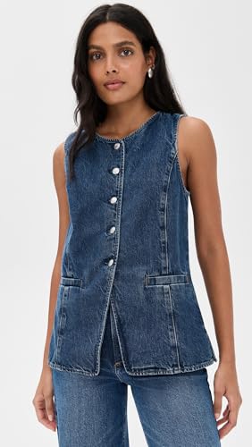 Madewell Women's Denim Crewneck Cutaway Vest in Greendale Wash2