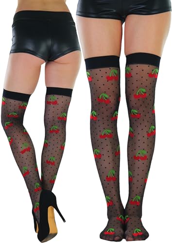 ToBeInStyle Women's Sheer Nylon Thigh High With Seamless Lace Top