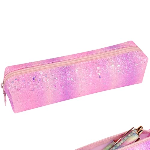 Image of Pencil Pouch Glitter, Pencil Case, Portable Pen Bag with Zipper, Storage Bag, Travel Accessories Bags, Makeup Brush Holder, for Study and Daily Work (Pink purple)