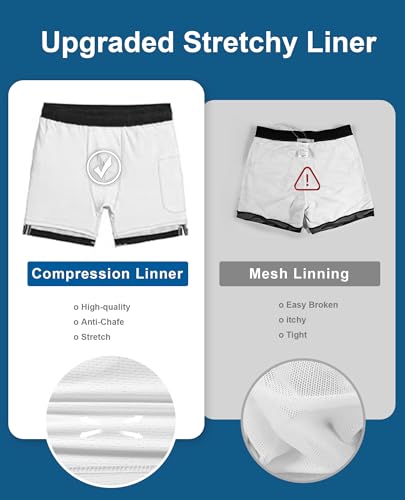 Image of Gleeease 7inch Mens Swim Trunks 2 in 1 with Compression Liner Pockets Drawstring Quick Dry Stretch Lined Funny Beach Pool