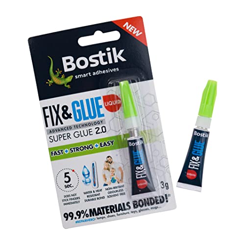 Bostik Fix & Glue Ultra-Strong, Fast-Setting Super Glue, Bonds 99.9% of Materials, Solvent Free, 3g Tube (3g, Liquid)