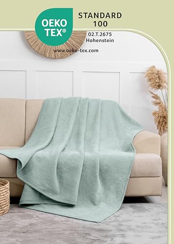 LAYNENBURG Premium Baumwolldecke 150x200 cm - Oeko-TEX 100 - Baumwollmix Kuscheldecke - Decke als Wohndecke, Sofa-Decke & Couchdecke - Wolldecke kuschelig-warm aus Baumwolle (mintgrün)